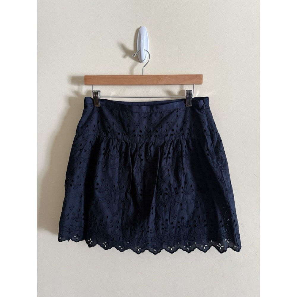 Loft Women’s Navy Blue Eyelet Skirt Size 4‎ 100% Cotton Lined Side Zipper NWT